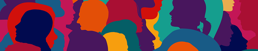 illustration of brightly coloured head silhouettes